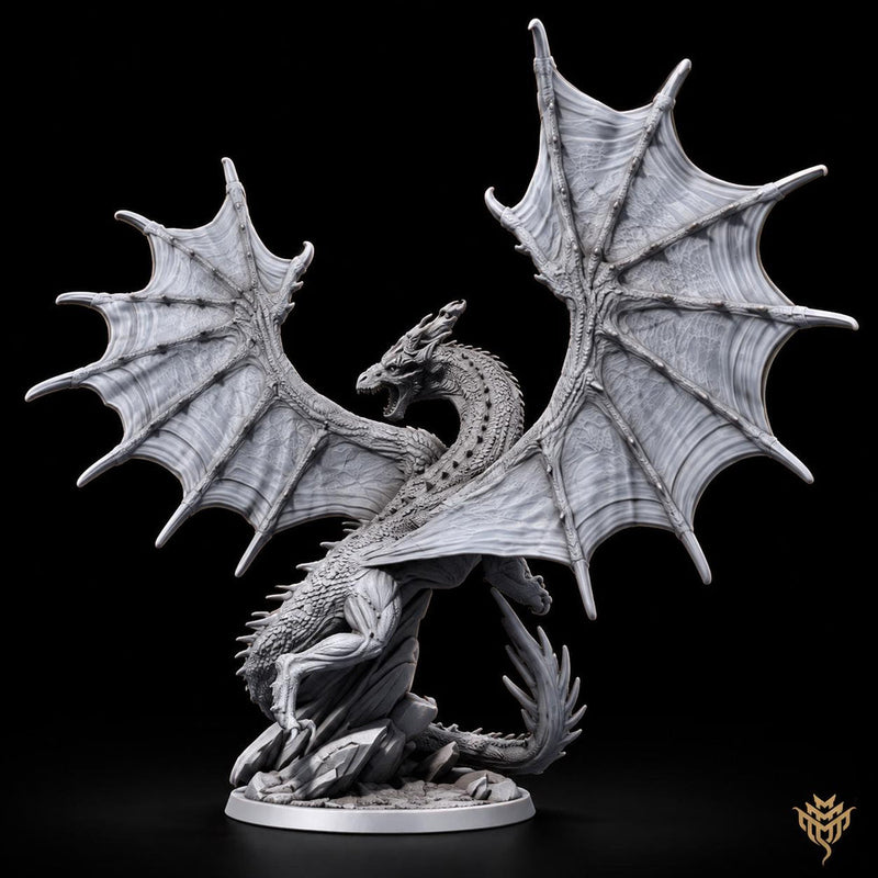 Ancient Red Dragon Miniature | Gargantuan Winged Dragon Boss | UNPAINTED Resin DnD 5E Pathfinder - Only-Games