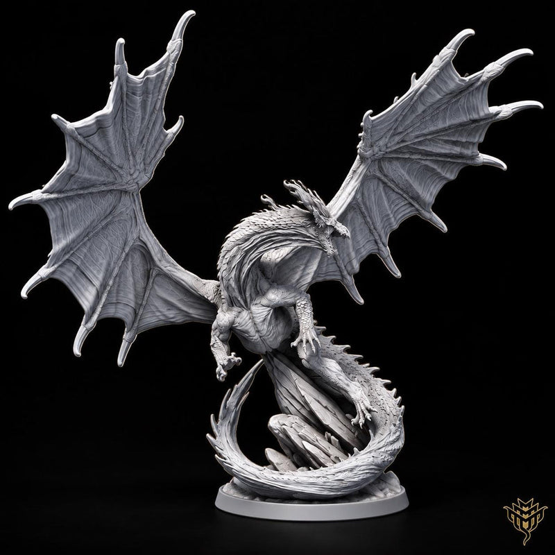 Ancient Red Dragon Miniature | Gargantuan Winged Dragon Boss | UNPAINTED Resin DnD 5E Pathfinder - Only-Games