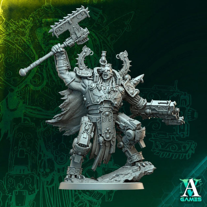 Sci-Fi Orc Warlord Miniature | Cybernetic Armored Commander with Axe | UNPAINTED Resin Wargame Figure - Only-Games