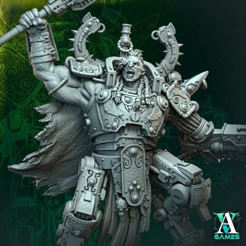 Sci-Fi Orc Warlord Miniature | Cybernetic Armored Commander with Axe | UNPAINTED Resin Wargame Figure - Only-Games