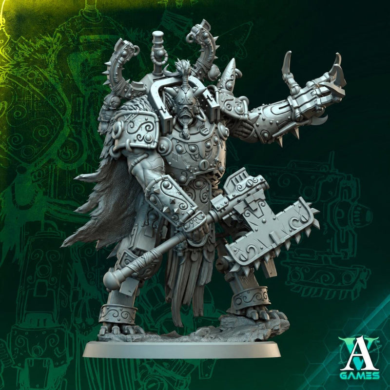 Sci-Fi Orc Warlord Miniature | Cybernetic Commander with Axe & Power Claw | UNPAINTED Resin - Only-Games