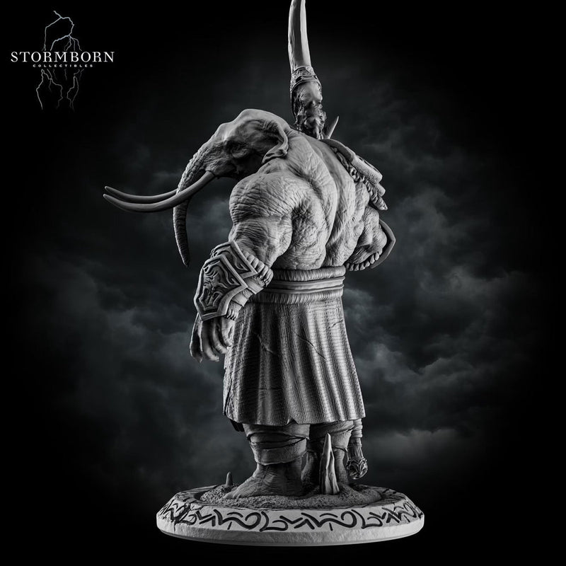 Elephantfolk Warrior Miniature | Polearm Fighter Tribal Guardian | UNPAINTED Resin DnD Pathfinder - Only-Games