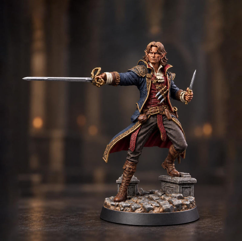 Half-Elf Swashbuckler Rogue Miniature | Tazeryn Sword & Dagger Duelist Fighter | UNPAINTED Resin DnD Pathfinder - Only-Games