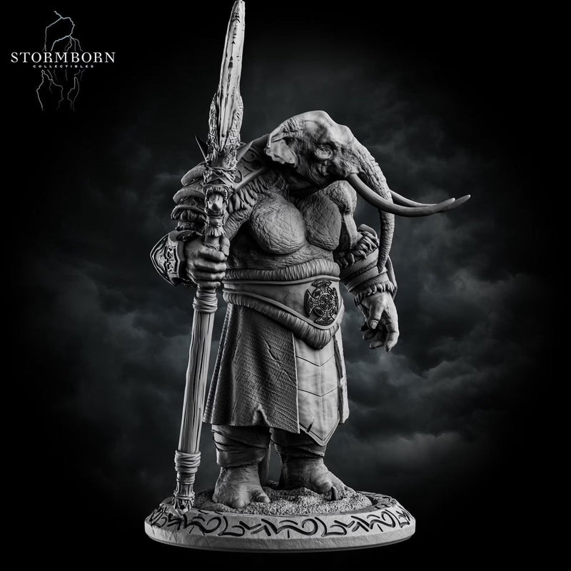Elephantfolk Warrior Miniature | Polearm Fighter Tribal Guardian | UNPAINTED Resin DnD Pathfinder - Only-Games