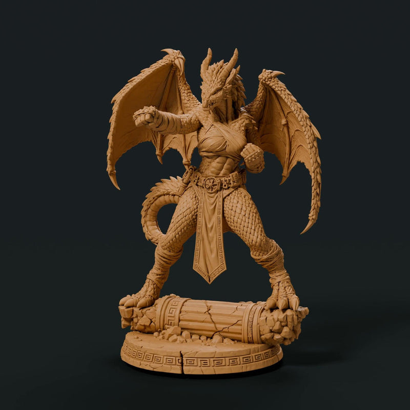 Female Silver Dragonborn Monk Miniature | Rhavelys Winged Open Hand Monk | UNPAINTED Resin DnD Pathfinder - Only-Games