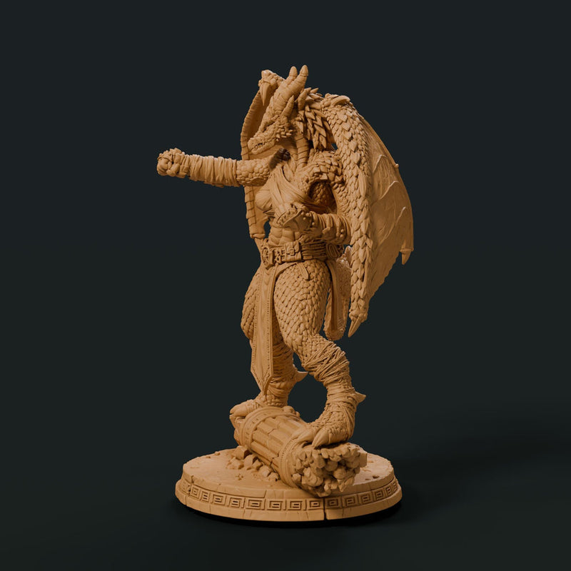Female Silver Dragonborn Monk Miniature | Rhavelys Winged Open Hand Monk | UNPAINTED Resin DnD Pathfinder - Only-Games
