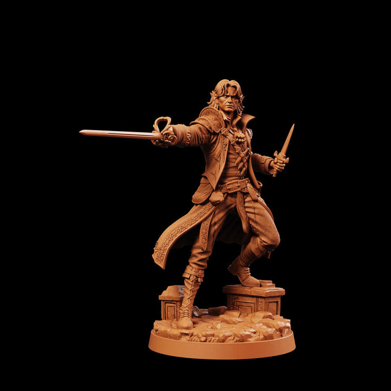 Half-Elf Swashbuckler Rogue Miniature | Tazeryn Sword & Dagger Duelist Fighter | UNPAINTED Resin DnD Pathfinder - Only-Games