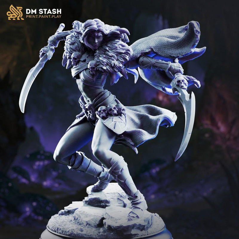 Female Dark Elf Miniature | Rogue Assassin Dual Wield Fighter | UNPAINTED Resin DnD Pathfinder - Only-Games