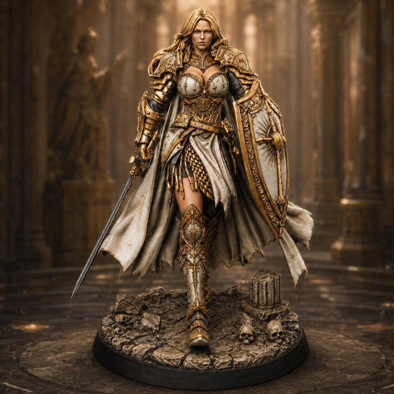 Female Paladin STL | Liora Sword Shield Holy Knight Digital Download | PaintedOrNot Original DnD Pathfinder - Only-Games