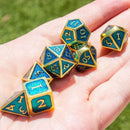 Blue and Gold Metal Dice Set