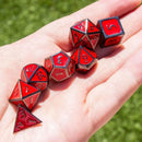 Red with Black outline Metal Dice Set