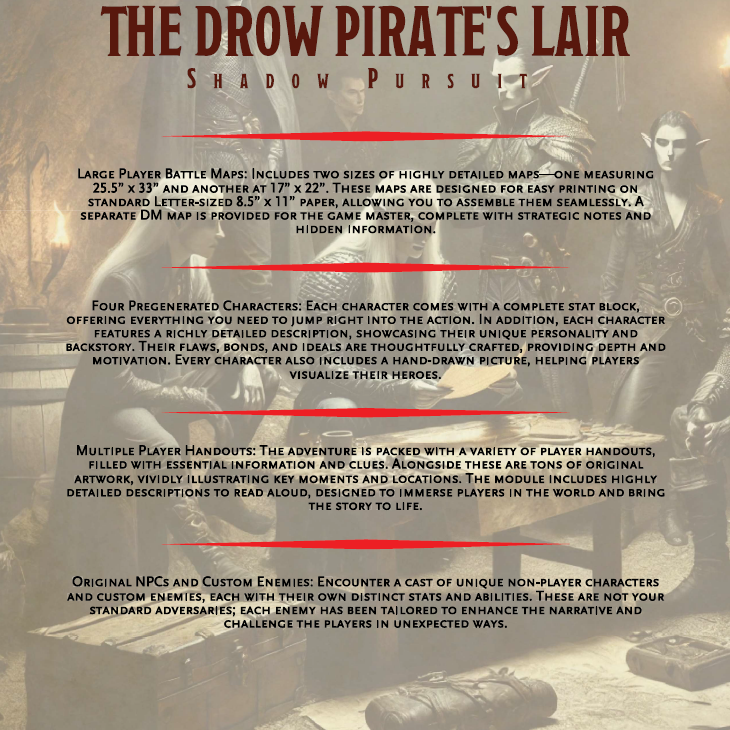 Drow Pirate's Lair DnD Module: Pregenerated PCs, One Shot Adventure