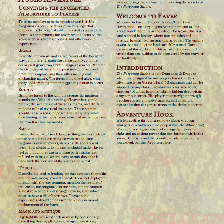 The Forgotten Shrine- A Solo Adventure Little prep, pre generated PCs, D&D One Shot, Dungeons and Dragons.