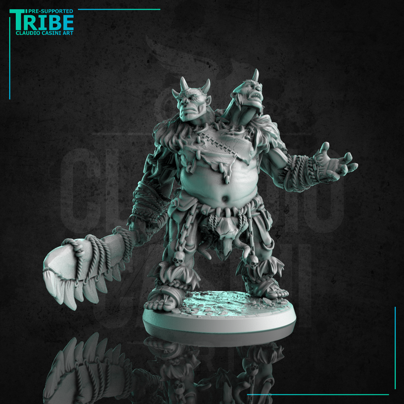 (L 0060) Male ettin monster creature barbarian with a club (Large) - Only-Games