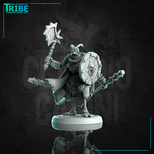 (0257) Male insectoid barbarian warrior with shield axe and clubs - Only-Games