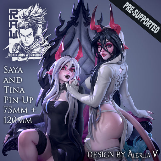 Saya and Tina Pin Up - 75mm and 120mm  - STL only - Only-Games