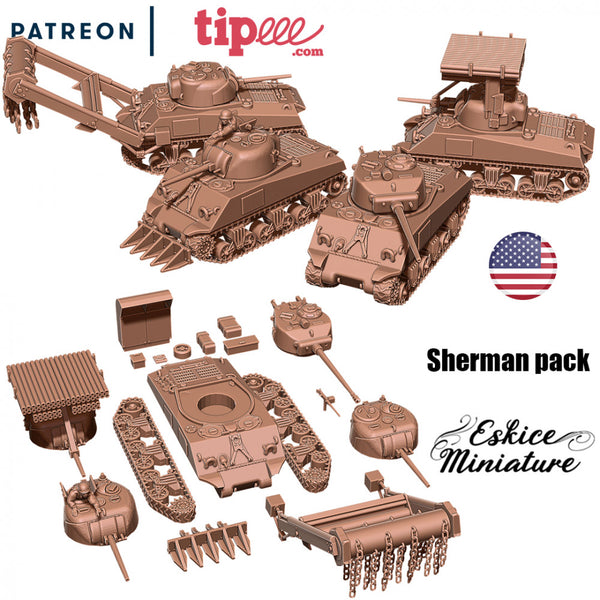 Sherman pack 1 tank with many accessories - 28mm - Only-Games