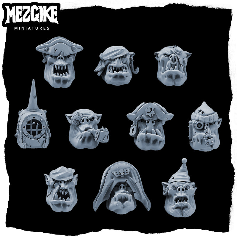 Orc freebooter pirate heads (physical miniatures conversion set) - Only-Games