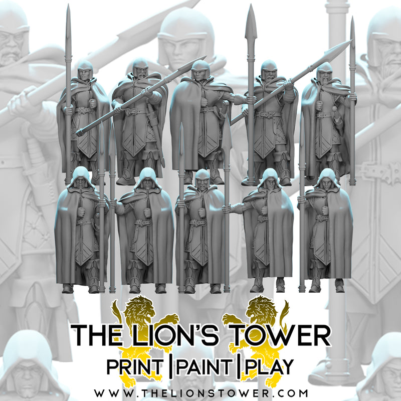 Cloaked Noble Guards - Set of 10 with spears (32mm scale) - Only-Games