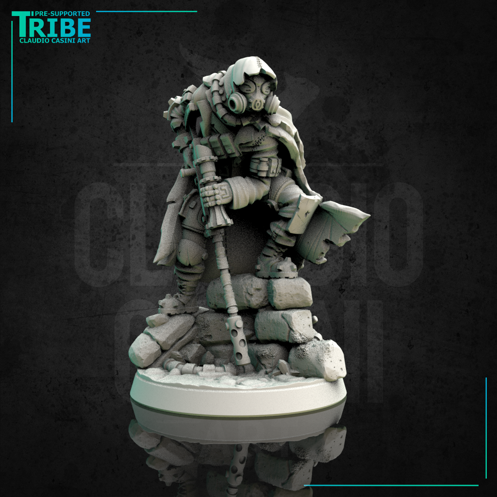 (0111) Male ranger hunter post - apocalyptic sci-fi sniper with antigas ...
