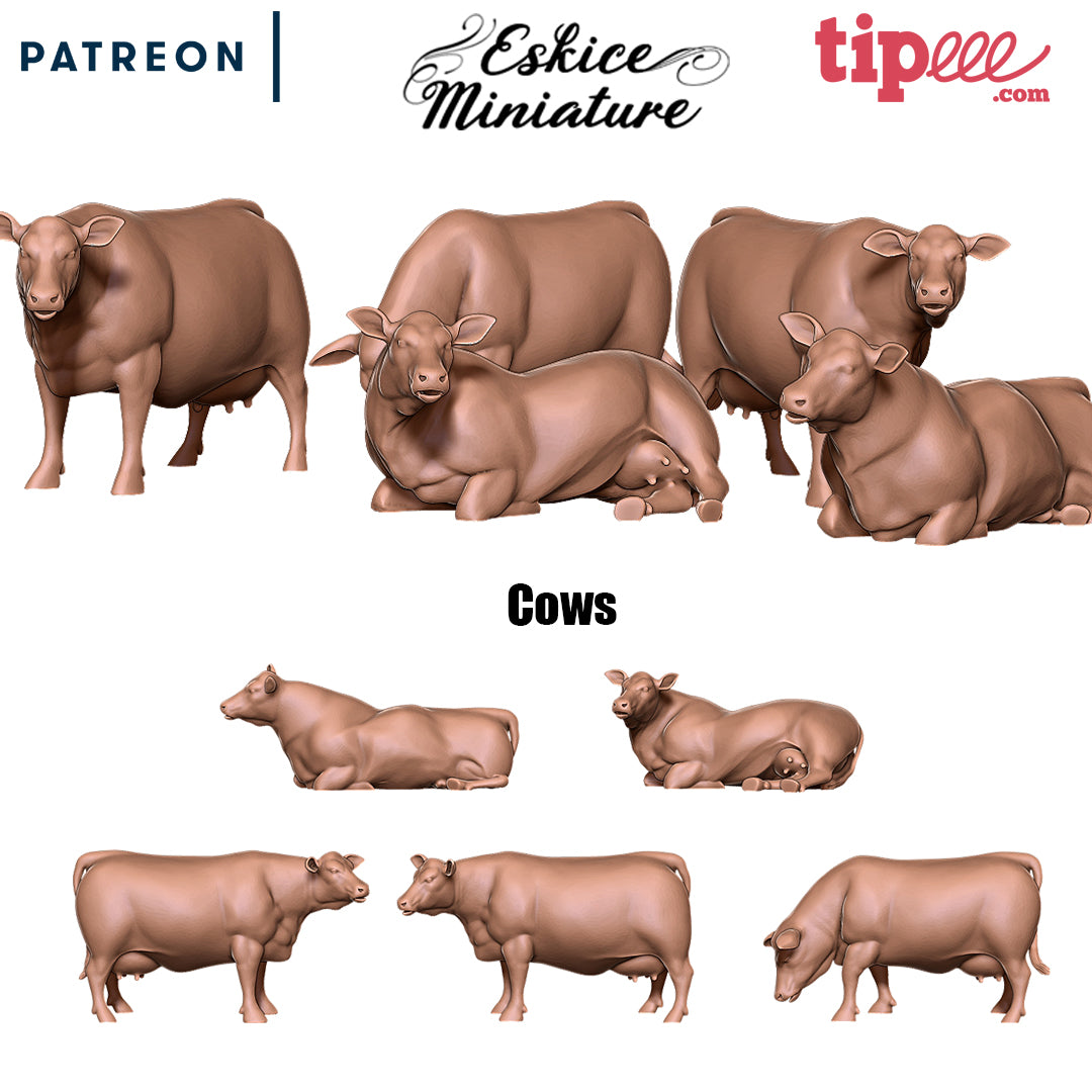 Cows x5 - 28mm - EskiceMiniature - Miniatures by Only-Games.co