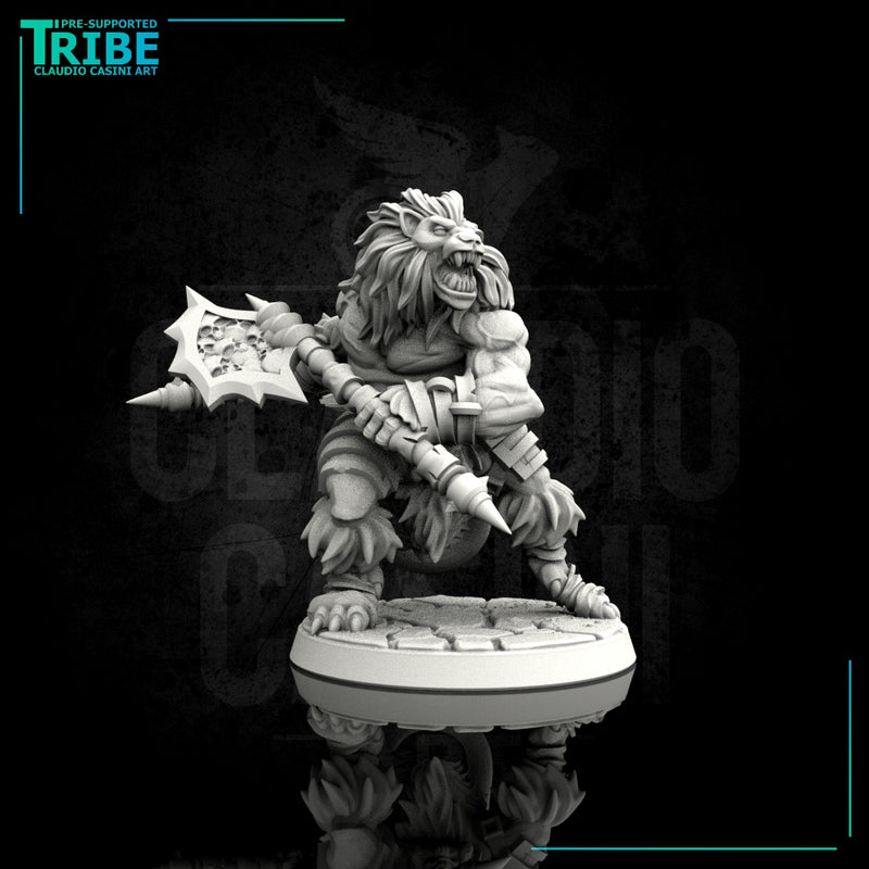 (0092) Male felinid barbarian with two axes - Only-Games