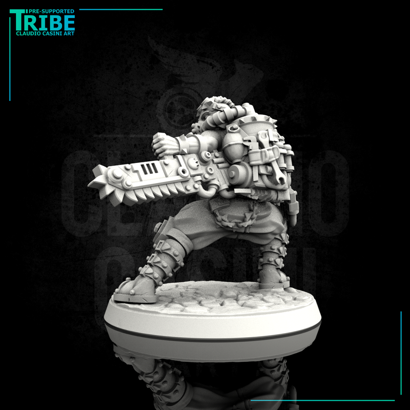 Male post-apocalyptic sci-fi warrior with chainsaws (0105) - Only-Games