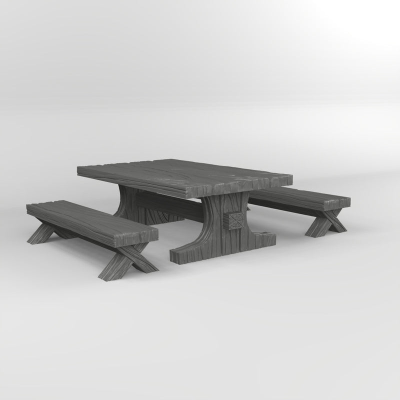 Mediaval wooden table and bench - Only-Games