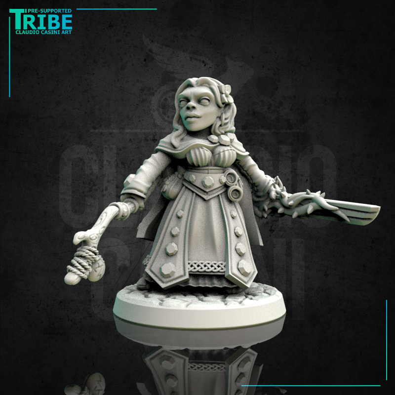 (0167) Female halfling wizard sorceror druid with magic staff - Only-Games