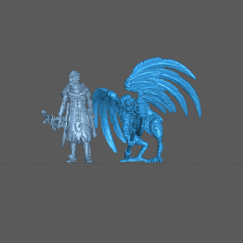 (0169) Female Featherfolk barbarian warrior with a two hands axe - Only-Games