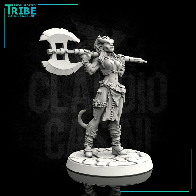 (0096) Female human elf half-orc tiefling firbolg barbarian with big axe - Only-Games