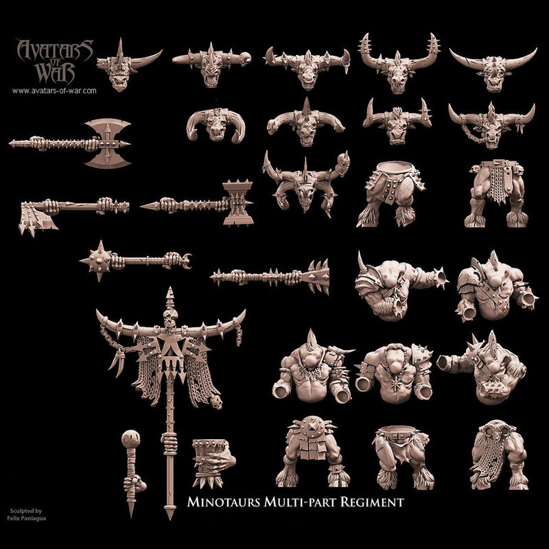 Minotaurs with Great weapons multi-part regiment (5 miniatures) - Only-Games