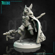 (0157) Female rabbitfolk wizard with a magical club, cape and a knife - Only-Games