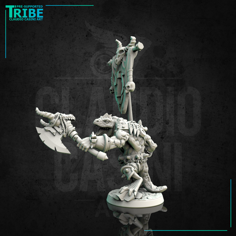 (0124) Troglodyte lizard banner-bearer with axe - Only-Games