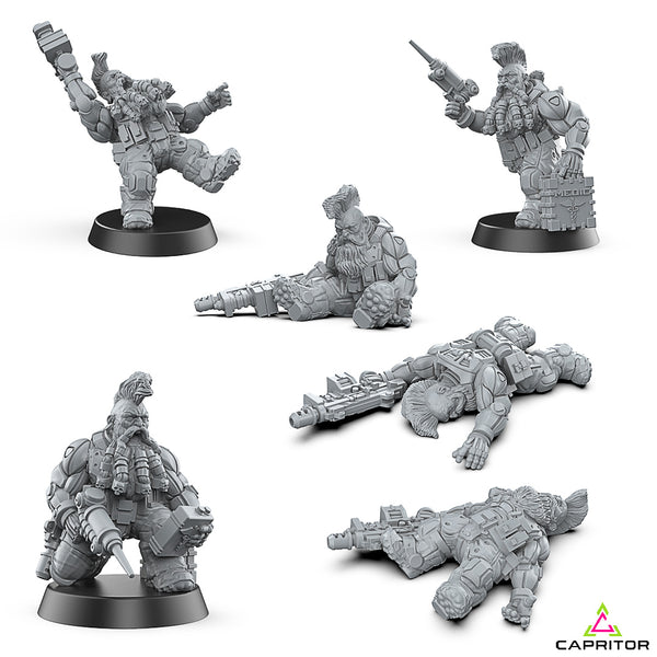 Tactical Space Dwarves "Medics & Wounded" Squad (6 X Models) - Only-Games