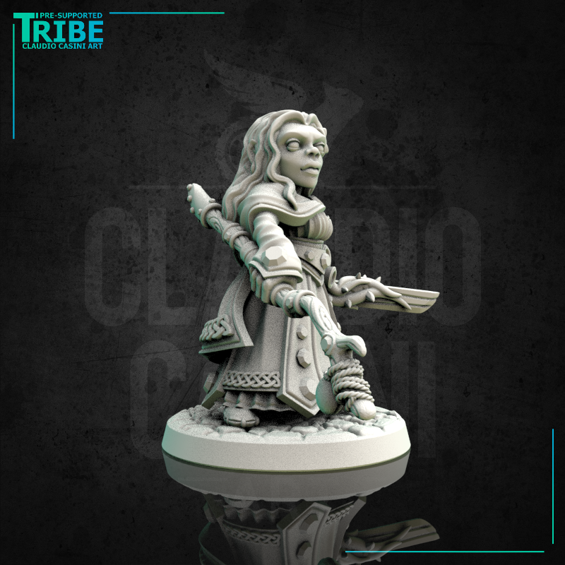 (0167) Female halfling wizard sorceror druid with magic staff - Only-Games
