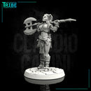 (0096) Female human elf half-orc tiefling firbolg barbarian with big axe - Only-Games