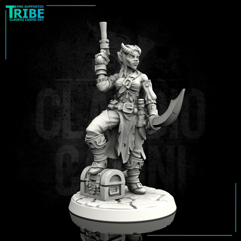 (0018) Female human elf fish tiefling pirate with gun - Only-Games