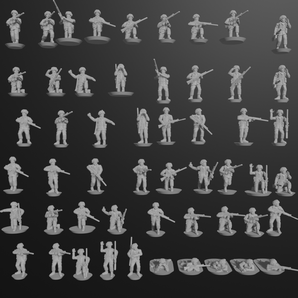 10 & 15mm British Infantry in Helmets with L1A1 SLRs (53 poses) - Only-Games