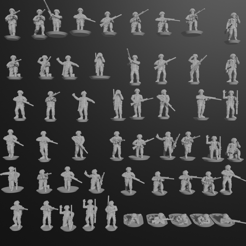 10 & 15mm British Infantry in Helmets with L1A1 SLRs (53 poses) - Only-Games