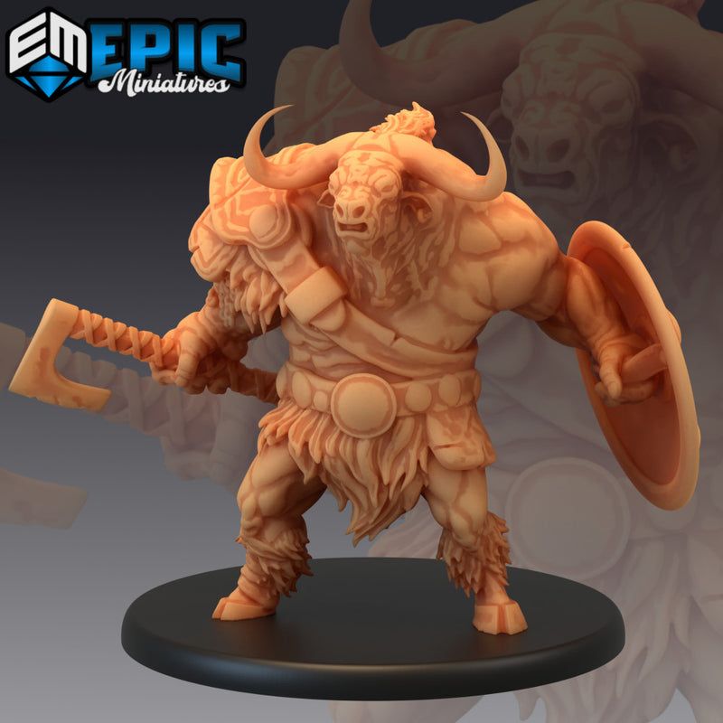 Longhorn Minotaur Set / Axe & Shield Bulky Warrior / Half Bull Man Collection - Only-Games