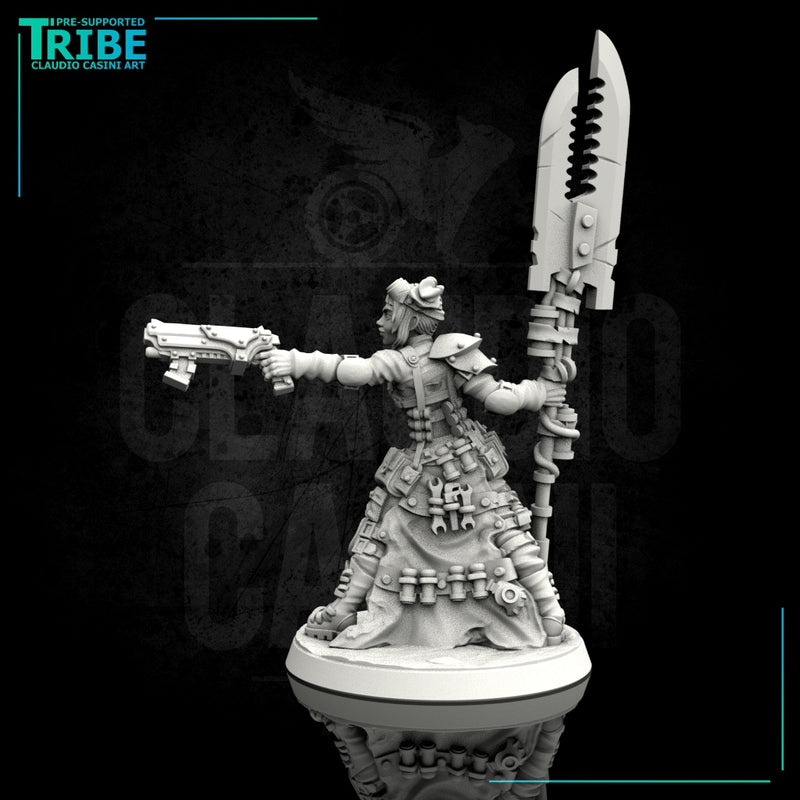Female sci-fi post-apocalyptic street warrior with blade and rifle (0103) - Only-Games