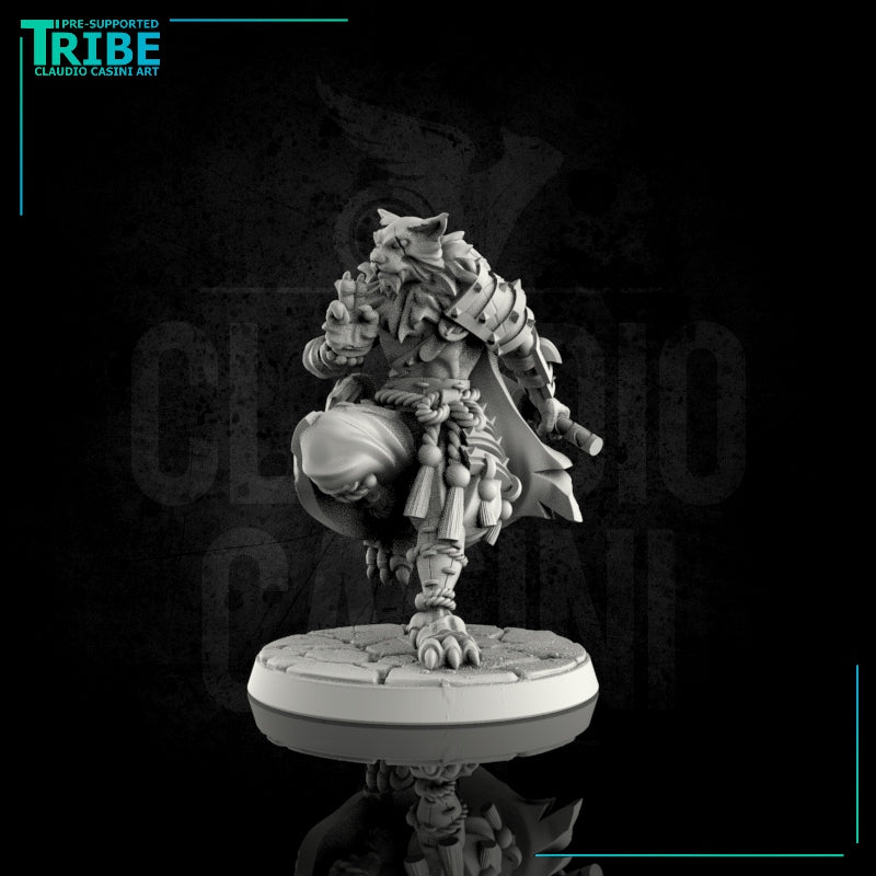 (0081) Male felinid ranger warrior with katana and flame spell - Only-Games
