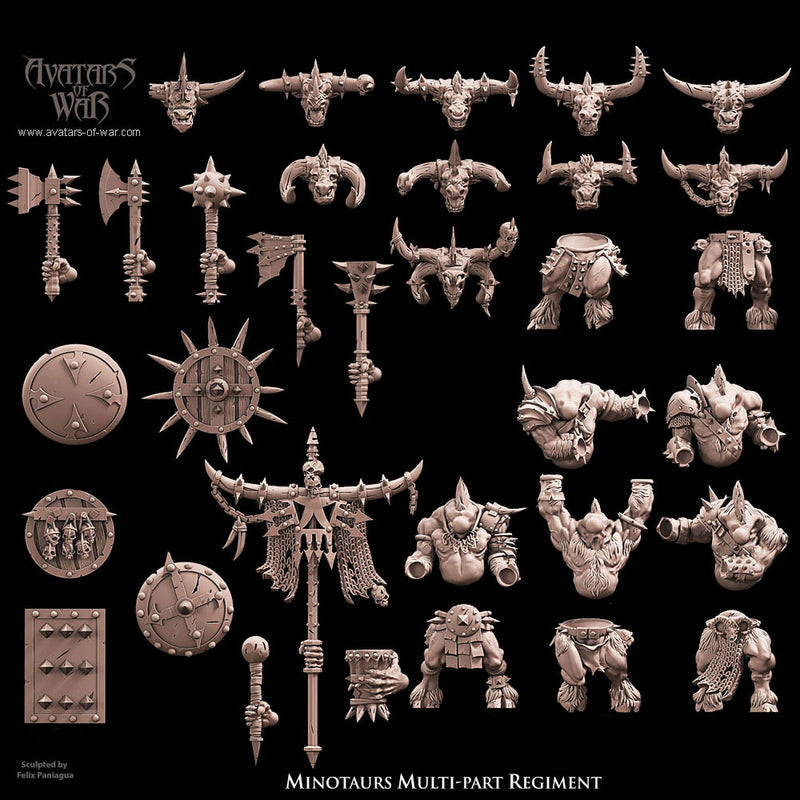 Minotaurs with weapon & shield multi-part regiment (5 miniatures) - Only-Games