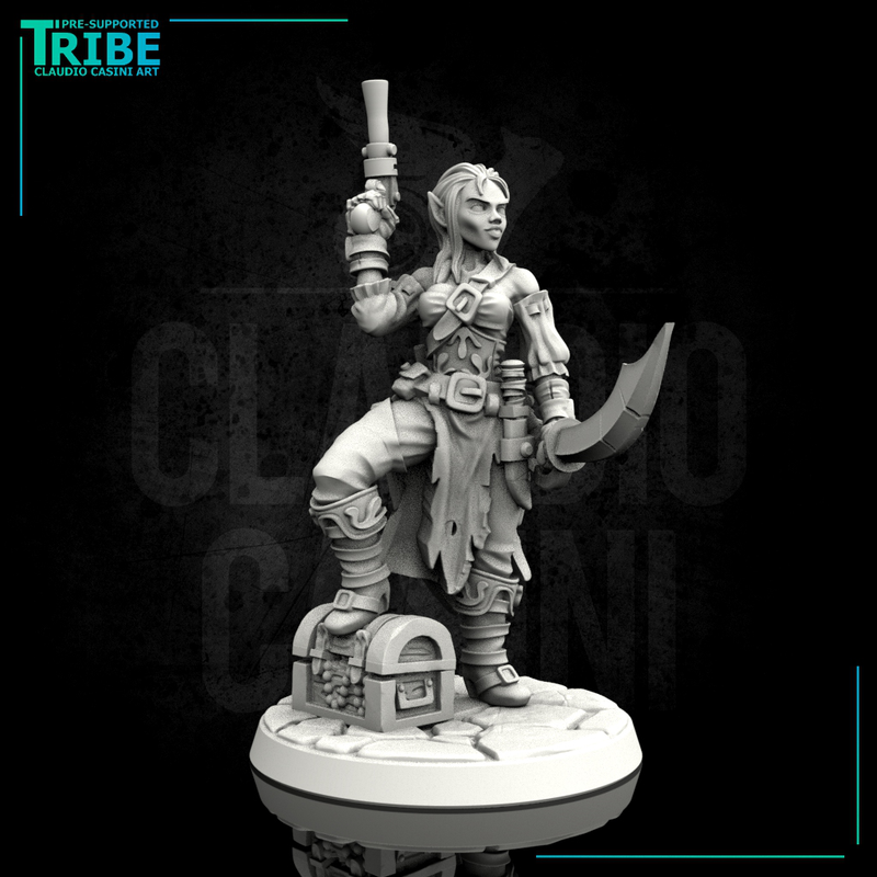 (0018) Female human elf fish tiefling pirate with gun - Only-Games