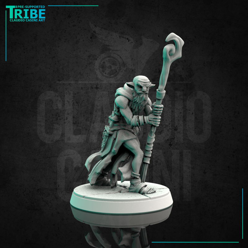 (0084) Male human tiefling firbolg half-orc elf old wizard with magic staff - Only-Games