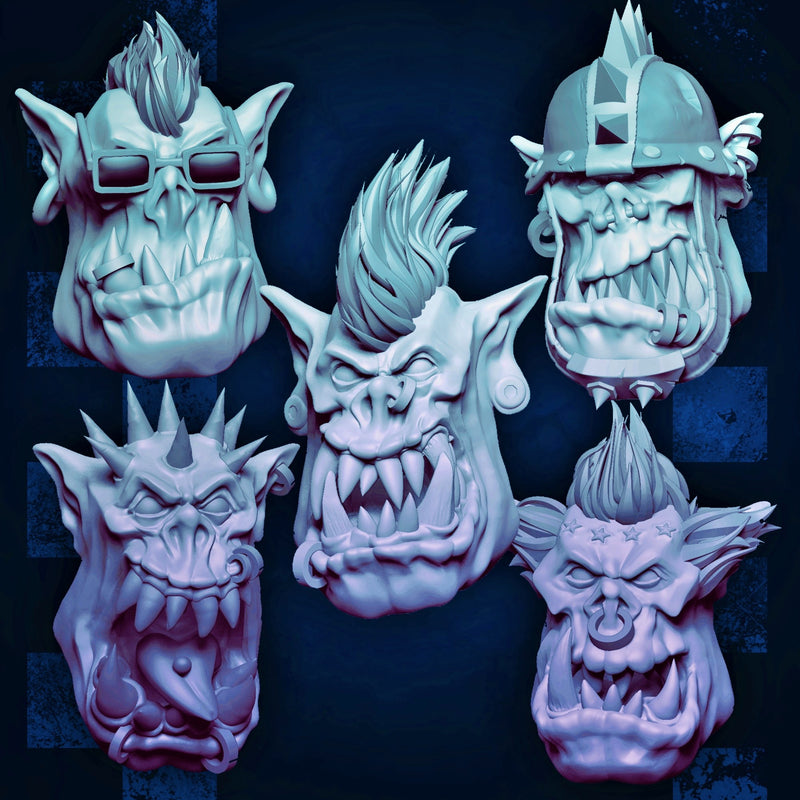 Orc Punk Heads - Set A (Boss Size) - Only-Games