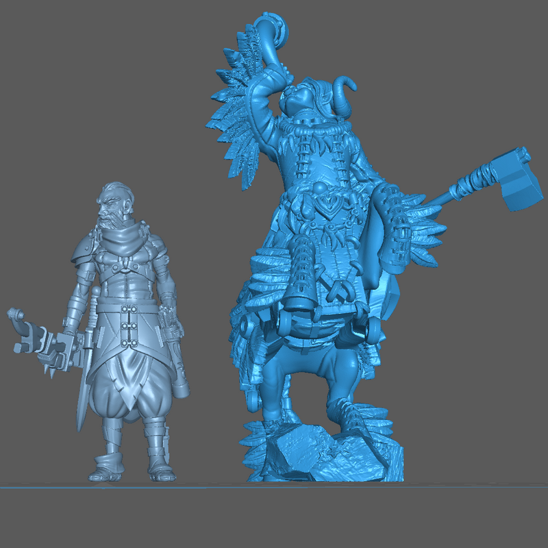 (0131) Male centaur musician with battle horn and axe - Only-Games