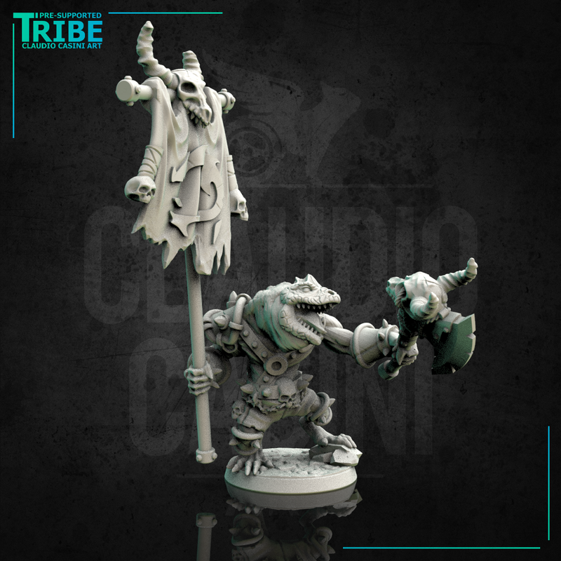 (0124) Troglodyte lizard banner-bearer with axe - Only-Games