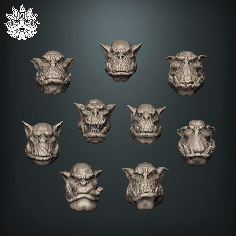 Ork Common Heads - Ardent Dwarf Studio - Miniatures by Only-Games.co